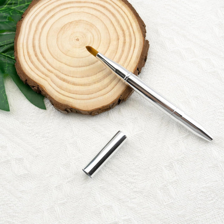 Double-Ended Lip Makeup Brush, Retractable Lip Brush for Lipstick, Lip Gloss, Eyeshadow (Silver)