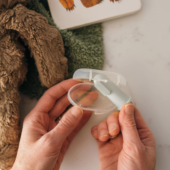 Silicone Finger Toothbrush for Baby with Travel-Storage Case, 3M+, Gray and Light Green, 2 Count, (Pack of 1)