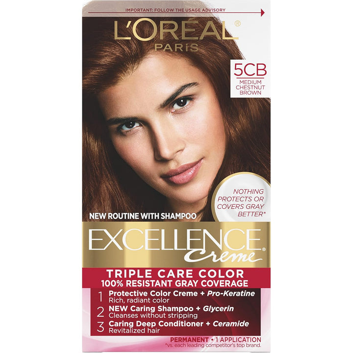 Excellence Crème Permanent Hair Dye, Triple Care Hair Color with Pro-Keratine Complex for 100% Gray Hair Coverage, 4 Dark Brown, 1 Kit
