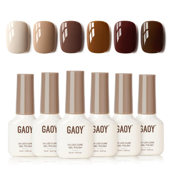 Nude Brown Gel Nail Polish Set, 6 Colors Beige Chocolate Caramel, UV Cure Gel for DIY Manicure at Home