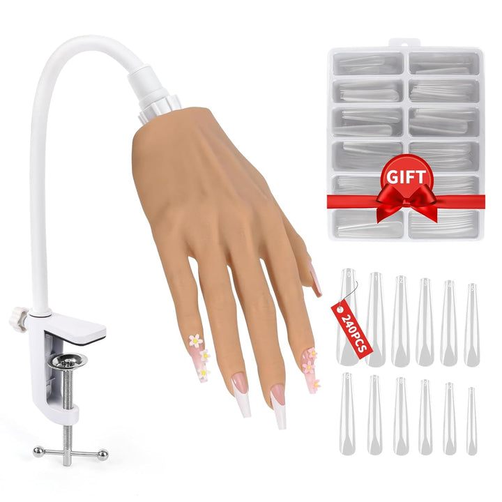 Practice Hand for Acrylic Nails, Silicone Nail Hand Practice, Flexible Fingers Fake Training Hand False Mannequin Hands for Nail Practice, Hand Model Kit for Nail Supplies Manicure Beginners
