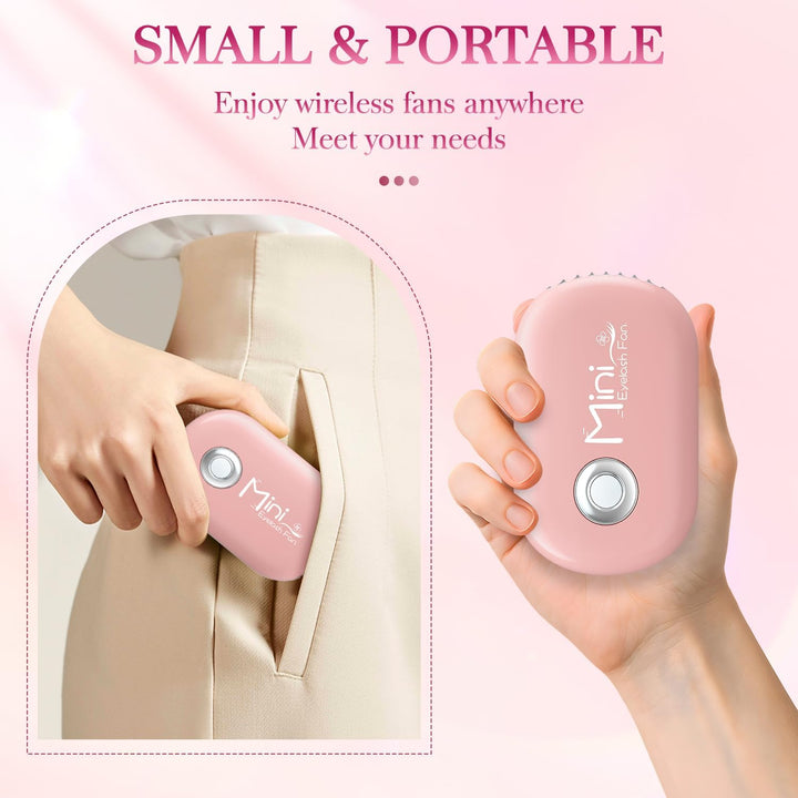 Mini Lash Fan for Eyelash Extensions Portable Handheld Eyelash Fan Dryer with USB-C Rechargeable Lash Extension Fans with Air Blower for Makeup Drying & Cooling, Pink