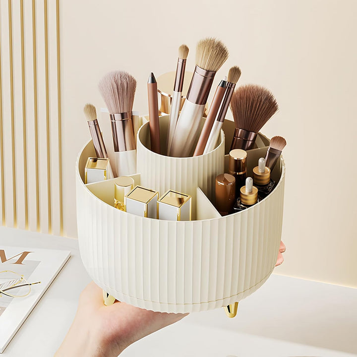 Makeup Brush Holder Organizer,360° Rotating Makeup Brush Organizer,5 Slot Make up Brushes Cup for Cosmetics, Nail Polish, Art Supply, Bathroom Vanity Desktop Organizer - White