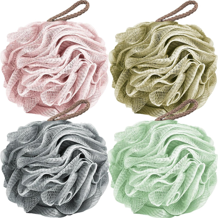 Loofah Sponge Shower Loofahs 50G Bath Sponges Mesh Balls 4 Colors for Body Scrubber Exfoliator Wash Back Scrubber Bathroom Men Women - 4 Pack Scrubbers Cleaning Bathing Accessories