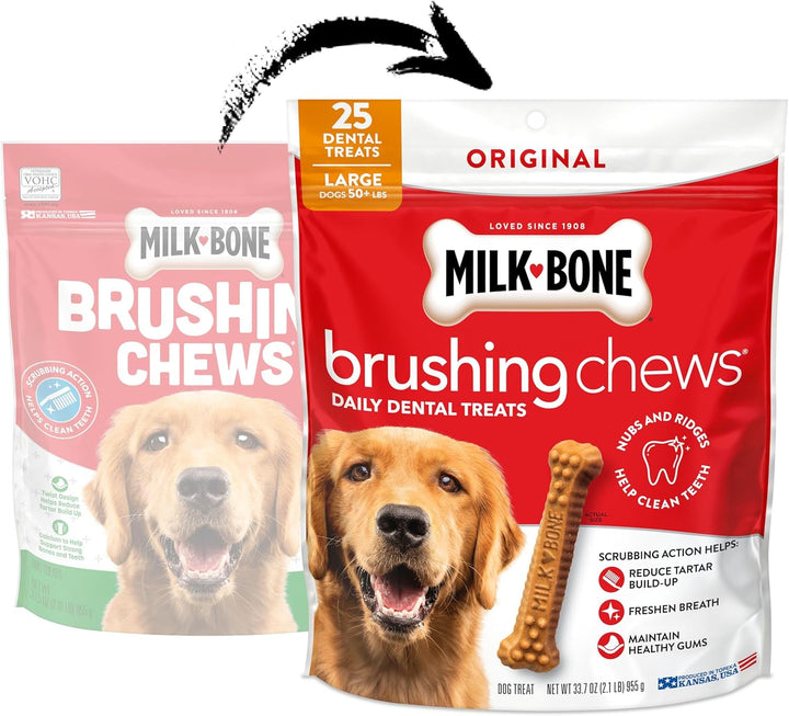 Brushing Chews Daily Dental Dog Treats, Chicken Flavor, Large, 25 Count