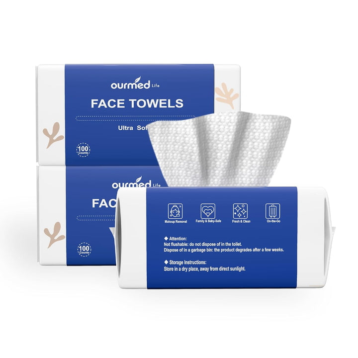 Face Towels, Disposable Biodegradable Clean Facial Towels for Sensitive Skin, Lint- Free Face Cloths for Makeup Remover, Skincare and Women Cleaning, Dry Wipes,100 Count Dot Texture