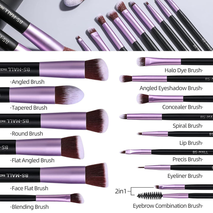 Makeup Brushes Premium Synthetic Foundation Powder Concealers Eye Shadows 14 Pcs Purple for Makeup Beginner or Professional with Travel Case