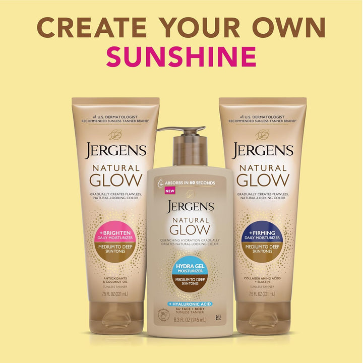 Natural Glow Hydra Gel Moisturizer, Hyaluronic Acid Tanning Lotion, Hydrating Tanning Gel, Fragrance-Free Self Tanner, Medium to Deep Skin Tones 8.3 Oz