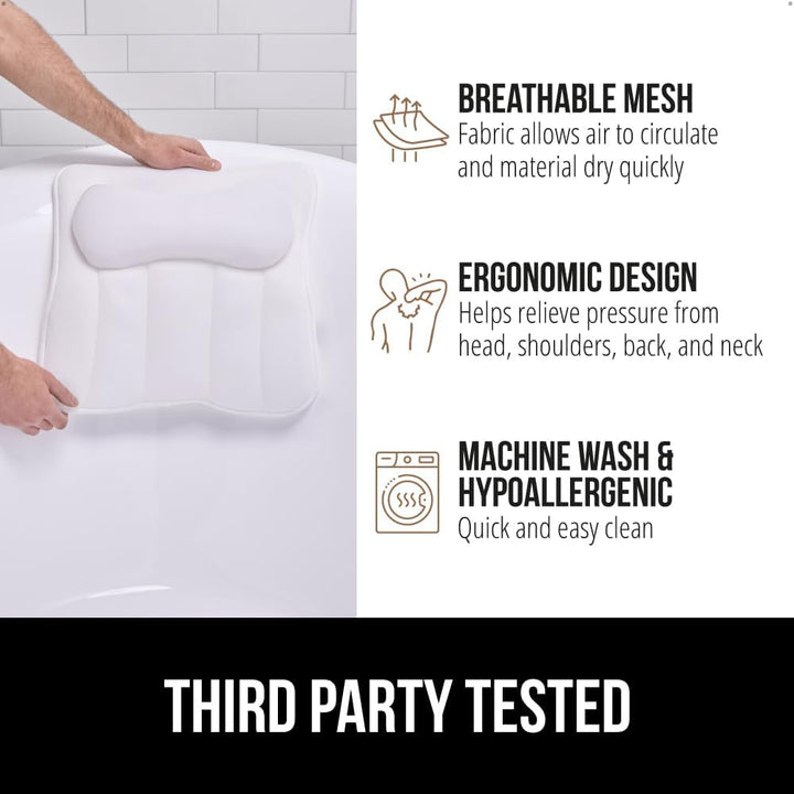 Bath Pillow for Tub with Powerful Suction Cups, Headrest Bathtub Pillows for Neck and Back Support, Machine Washable, Bathtub Accessories for Women, Relaxing Spa Gift Essentials, White