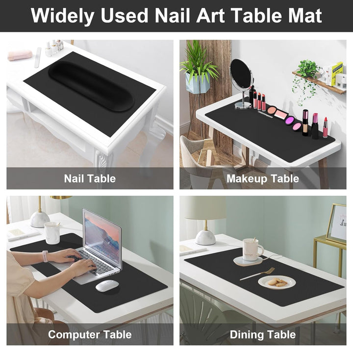 Nail Art Table Mat,Foldable Nail Arm Rest Pad for Nails,Soft Microfiber PU Leather Nail Mat for Table,Waterproof Manicure Pad,Nail Table Pad for Nail Technician Salon Home-Black