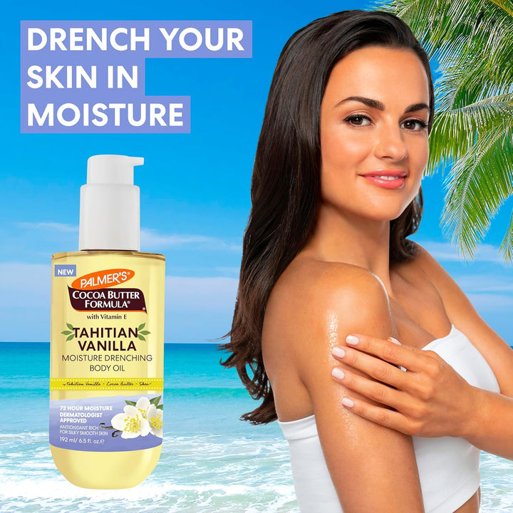 Cocoa Butter Formula Body Oil, Moisture Drenching Tahitian Vanilla, 6.5 Oz, 72Hr Hydration with Shea Butter & Vitamin E for Softer Skin, Protects & Soothes Dryness, Dermatologist Approved