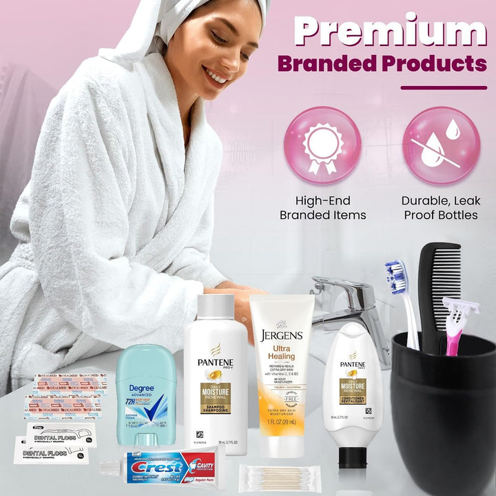 Travel Toiletry Kit for Women – 15 Piece Set of Premium Travel Size Toiletries, TSA Compliant Travel Essentials, Includes Shampoo and Conditioner, Body Wash, Toiletry Bag & More
