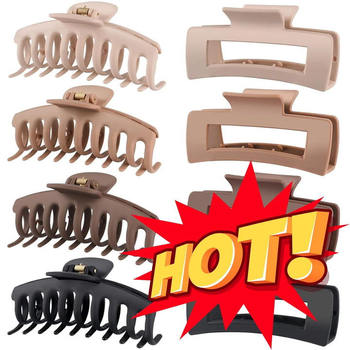 Hair Clips for Women 4.3 Inch Large Hair Claw Clips for Women Thin Thick Curly Hair, Big Matte Banana Clips,Strong Hold Jaw Clips,Neutral Colors