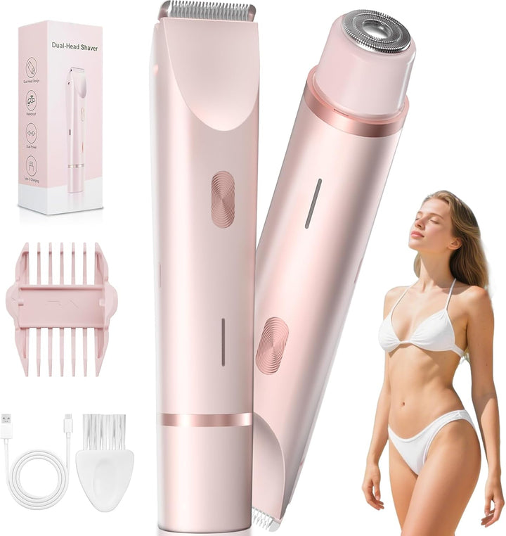 Bikini Trimmer for Women – Waterproof Electric Razor with Stainless Steel Blades, Rechargeable Battery, Pubic Hair Shaver for Women, Facial & Body Hair Remover, Pink