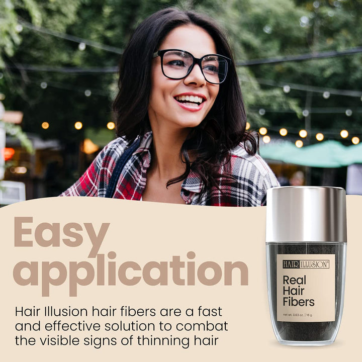 Black Real Hair Fibers for Thinning Hair - 100% Natural Texture, Non Synthetic Hair Fibers - Bald Spot Cover up for Women & Men - 18 Gram