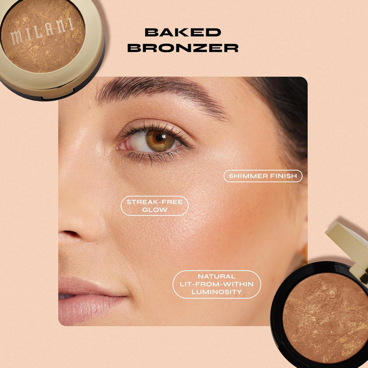 Bronzer Powder - Baked Bronzer Made in Italy, Bronzing Shimmer Highlighter Makeup for Contour -Dolce