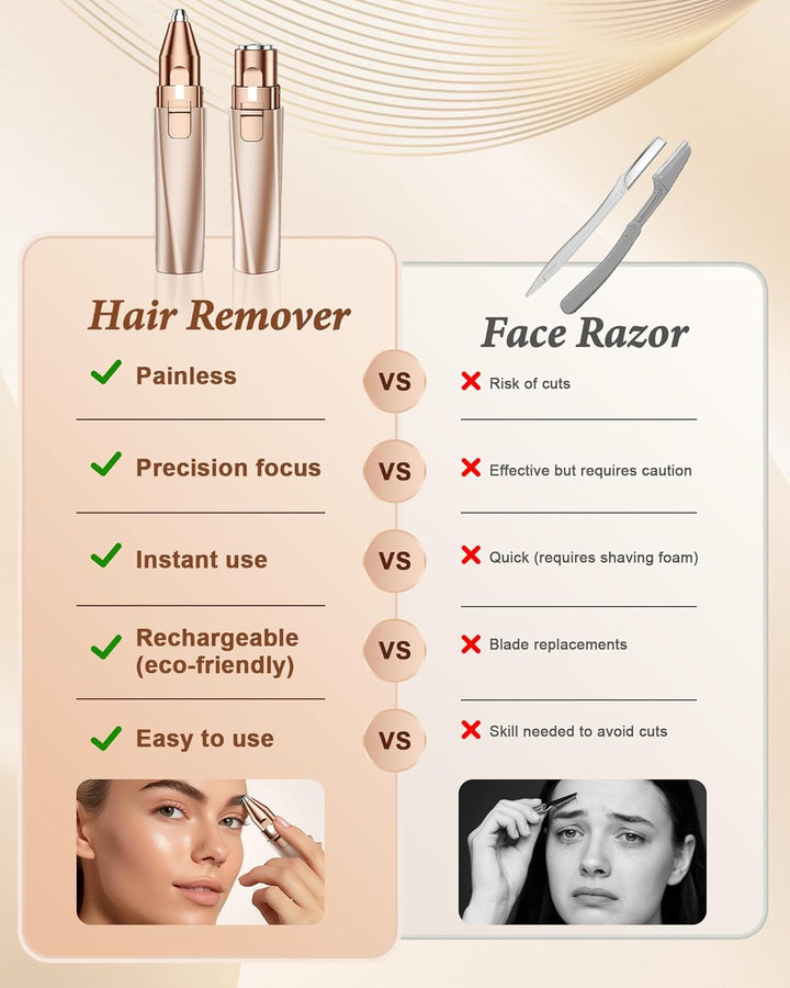 Eyebrow Trimmer Facial Hair Removal for Women: 2 in 1 Rechargeable Face Shaver and Eyebrow Razor - Painless Electric Hair Remover Device for Peach Fuzz Fine Hairs Upper Lip Chin