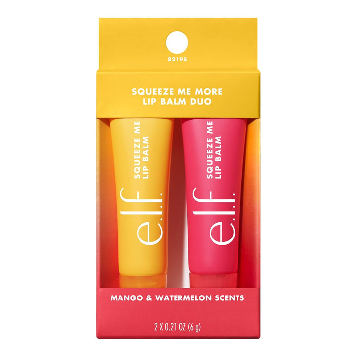 Squeeze Me More Lip Balm Duo, Moisturizing Balm for a Sheer Tint of Color, Made with Hyaluronic Acid, Vegan & Cruelty-Free, Mango & Watermelon