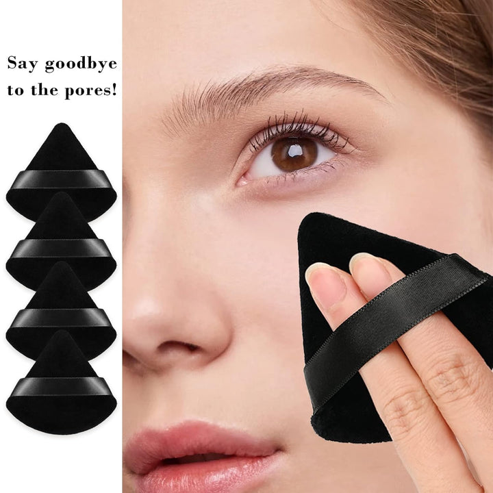 8Pcs of Triangular Powder Puff Makeup Sponges, Made of Super-Soft Velvet, Designed for Contouring, Eye, and Corner, Beauty Blender Foundation Mixing Container.(Black)
