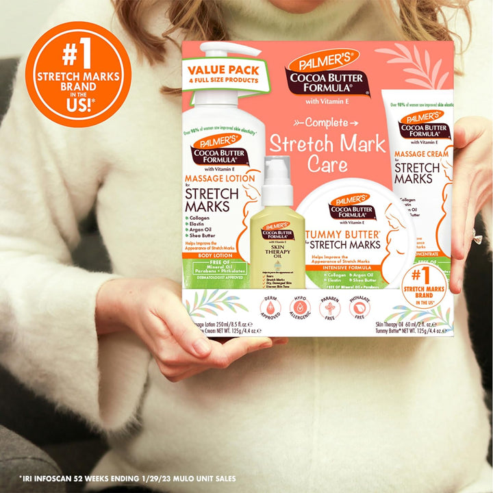 Cocoa Butter Formula Pregnancy Skin Care Kit for Stretch Marks and Scars, Dermatologist Approved, Gift for Mom to Be, 4 Piece Full Size Set