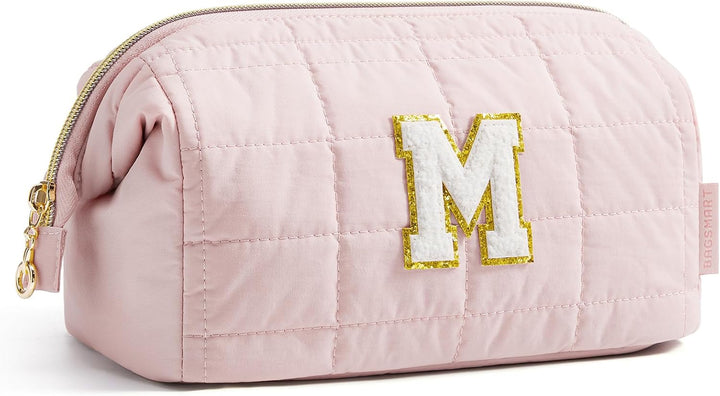 Makeup Bag Travel Toiletry Bag, Puffy Padded Make up Bags for Women Makeup Organizer Case, Wide-Open Pouch Purse Travel Essentials Toiletries Accessories Brushes, Pink