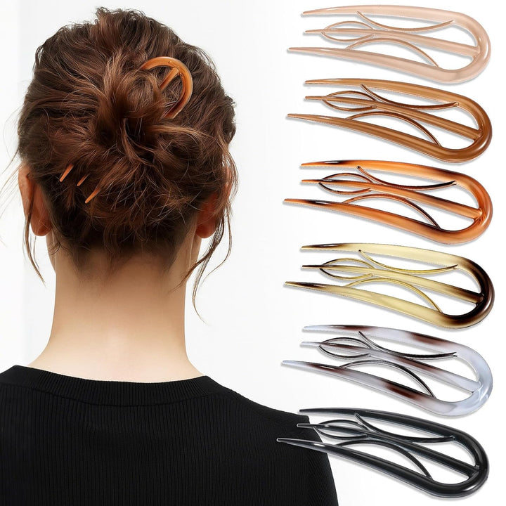 6PCS French Hair Pins for Women, Tortoise Shell French Pins Hair, Large Hair Styling Pins for Thin Thick Hair, 3 Internal Teeth Hair Sticks, Lialys Hair Pin for Buns, French Twist Pin Wavy U Shaped
