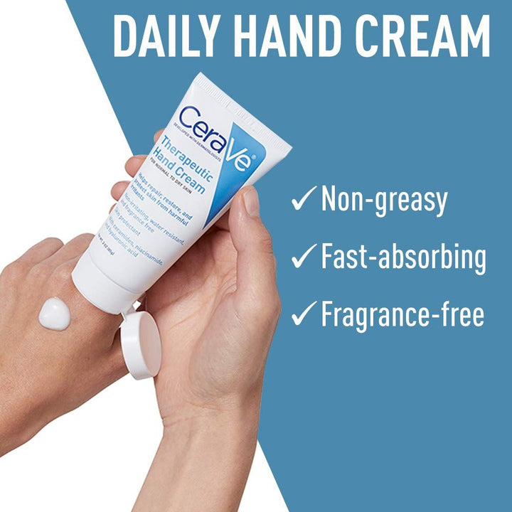 Therapeutic Hand Cream for Dry Cracked Hands with Hyaluronic Acid and Niacinamide, Fragrance Free 3 Ounce