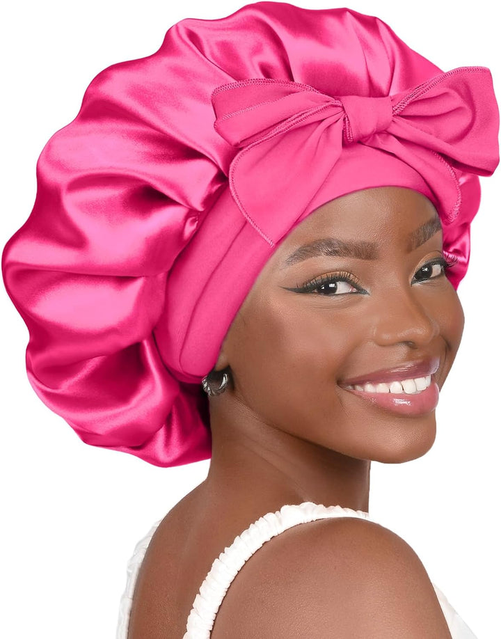 Silk Bonnet for Sleeping Women Adjustable Double Layer Satin Bonnet Reduce Friction Prevent Frizz Natural Curly Hair