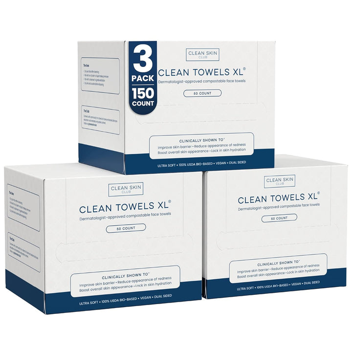 Clean Towels XL®, 100% USDA Biobased Face Towel, Disposable Face Towelette, Eczema Association Accepted, Makeup Remover Dry Wipes, Ultra Soft, 1 Pack, 50 Ct
