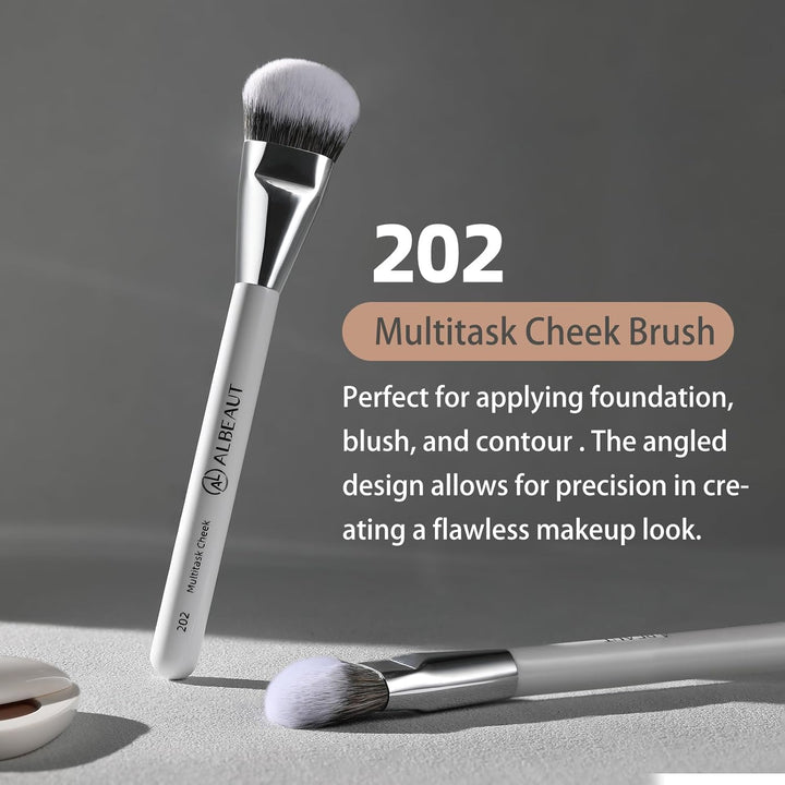 Blush Brush, Angled Contoured for Flawless Face Foundation Liquid Cream Cheek Makeup Multitask 202