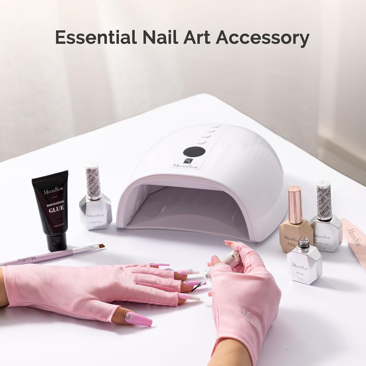 Premium UV Protection Gloves for Manicures, Cool Feeling Fabric,Professional UPF50+, UV Gloves for Gel Nail Lamp, anti UV Light, Skin Care Fingerless Design, Pink