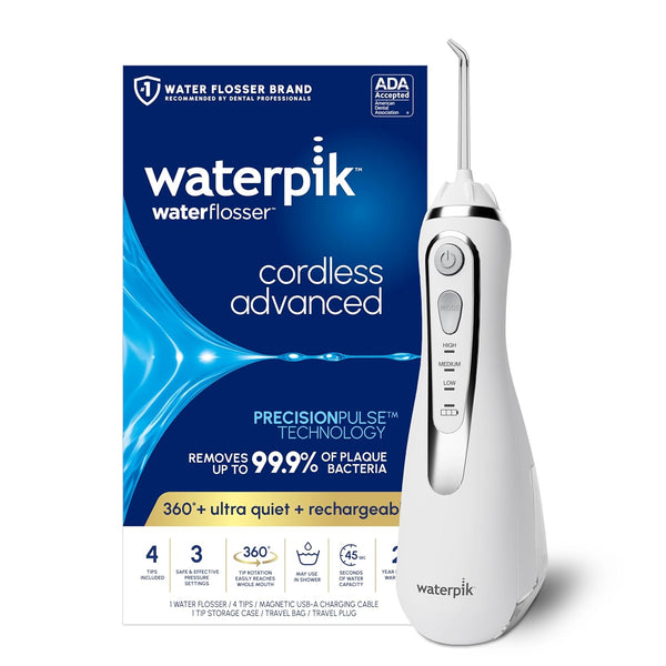 Cordless Advanced 2.0 Water Flosser for Teeth, Gums, Braces, Dental Care with Travel Bag and 4 Tips, ADA Accepted, Rechargeable, Portable, and Waterproof, White WP-580, Packaging May Vary