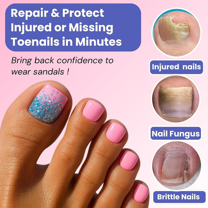 Wide Pre-Etched Square Toe Dual Forms for Polygel, Poly Gel Toenail Forms Molds Extension Reusable,No File Needed,16 Sizes (000-13) with French Guidelines for Salon Home Diy,160Pcs