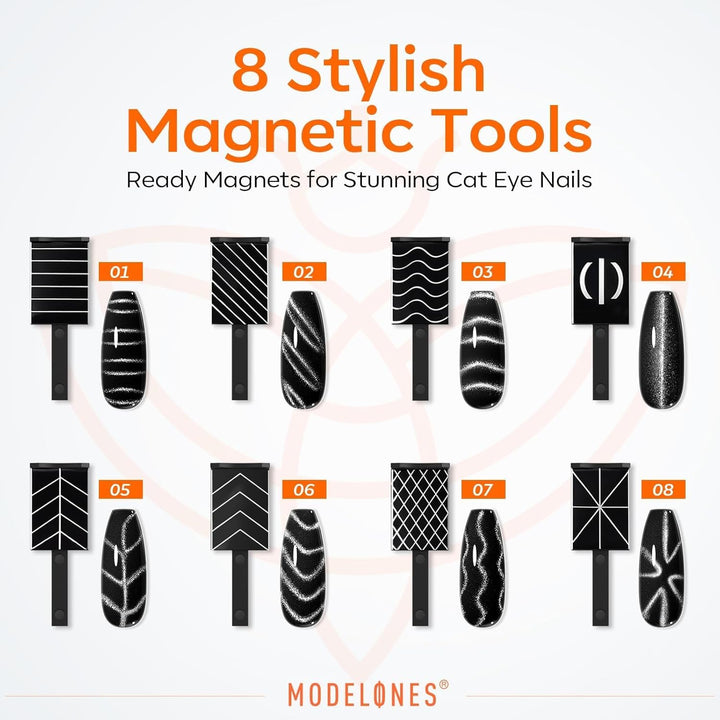 Cat Eye Magnetic for Nails,15Pcs Cat Eye Gel Nail Polish Magnet Tools Powerful Set Wand Magnet Fall Nail Polish Square round Magnet Stick Diverse Glassy Cateye Effect