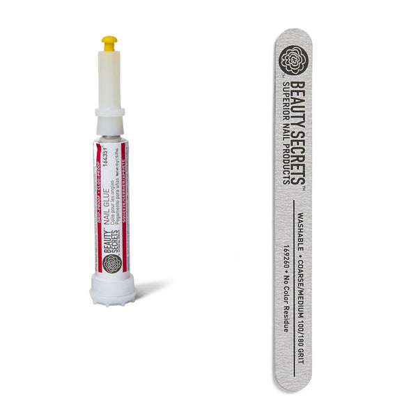 Drip & Clog Proof Nail Glue (1 Pack) Bundled with Zebra Cushion Nail File Medium Coarse 180/100 Grit by