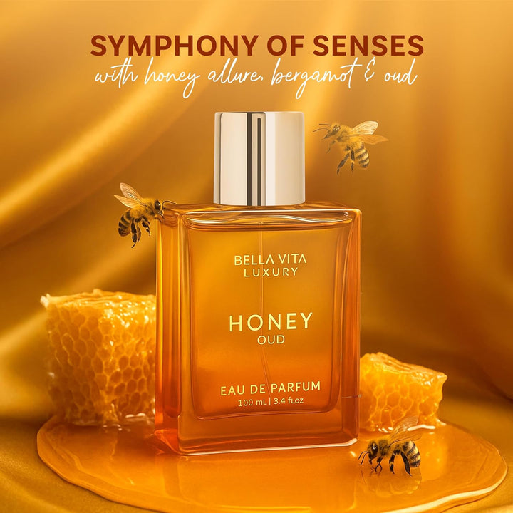 Luxury Honey Oud Eau De Parfum (3.4 Fl. Oz.) | Patchouli, Vanilla, Bergamot, Floral & Spicy + Made with Clean & Vegan Essentials Oils + Cruelty Free | Long-Lasting Unisex Fragrance