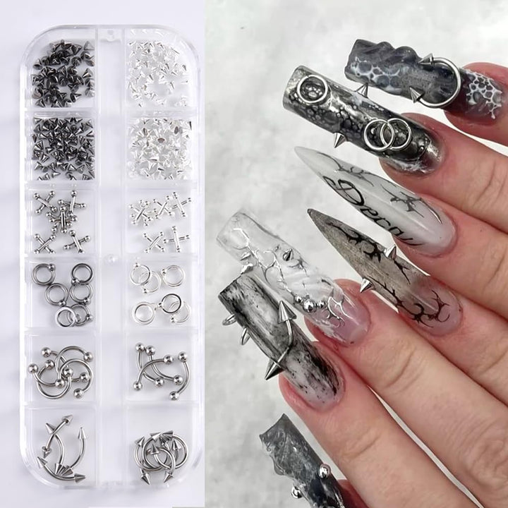 3D Mini Metal Punk Nail Art Studs Mixed Sizes Gold Black Cone Spikes Alloy Nail Rivets Jewelry for Women Goth Nail Art Charms Nails Accessories DIY Crafts Decorations