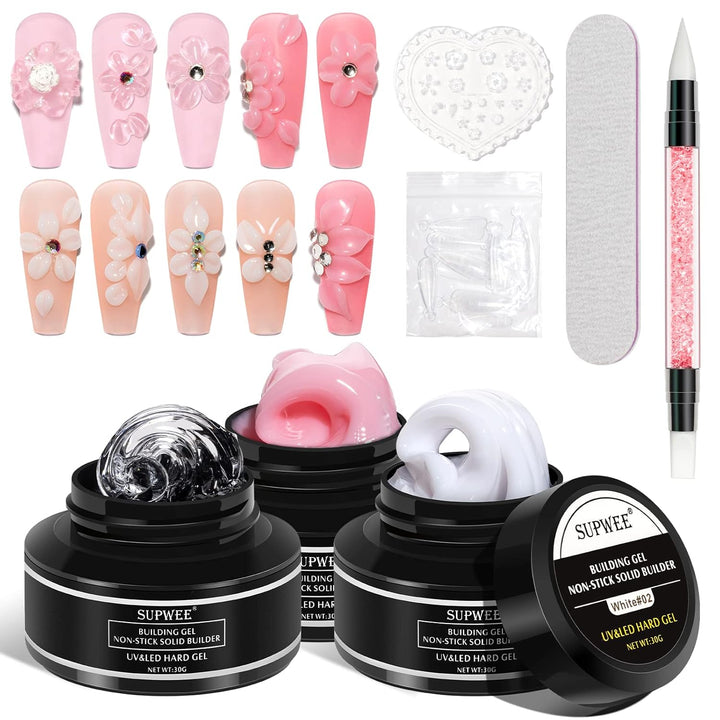 Solid Sculpture Builder Gel, 3D Nail Gel White Non-Stick Hand Nail Extension Gel for Carving Patterns Decoration Nail Art Emboss Hard Gel for Nails Mnicure DIY at Home 14G(0.49 Oz)