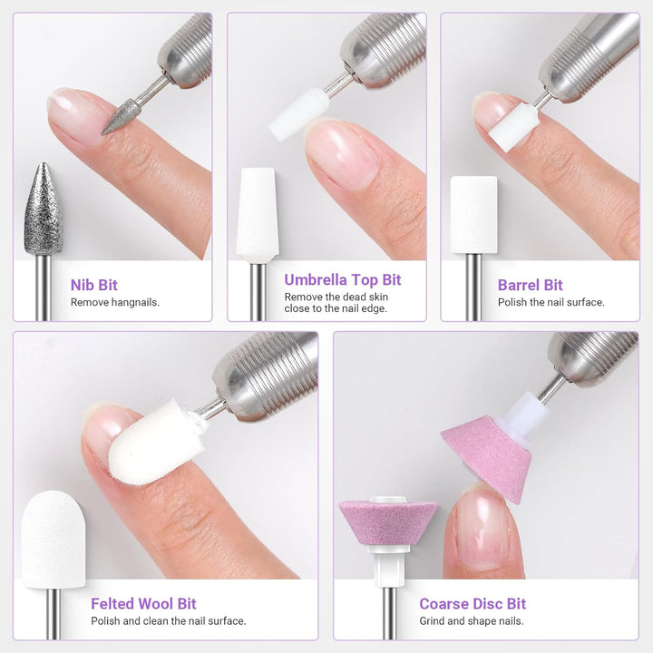 21Pcs Nail Drill Bit Set, Professional 3/32'' Ceramic Diamond Carbide Acrylic Gel Nail Art Tool Kit, Cuticle Remover Bit for Acrylic Gel Dip Powder, Nail Manicure Pedicure, Salon Home