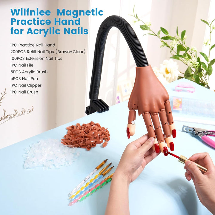 Magnetic Practice Hand for Acrylic Nails: Flexible Fake Nail Training Hand Practice - Manicure Hand Practice Kit for Beginners