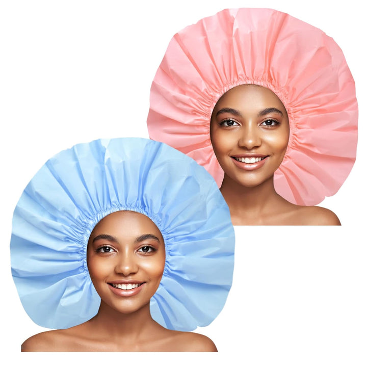 Super Jumbo Shower Cap 2 PCS Waterproof Shower Caps for Women, Extra Large Shower Cap, Reusable Super Large Bath Caps Hair Cap for Long Thick Curly Hair, Locs, Twist Braids - Black + White