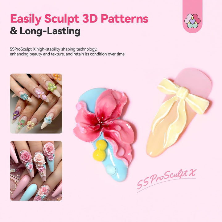 Sspro X 3D Nail Gel Set: 12 Colors Non-Sticky Soak off 3D Sculpting Gel for Nail Art Painting Drawing Hand Carving Molding with Sculpture Pen for 3D Nail Art Design Home Salon Manicure DIY