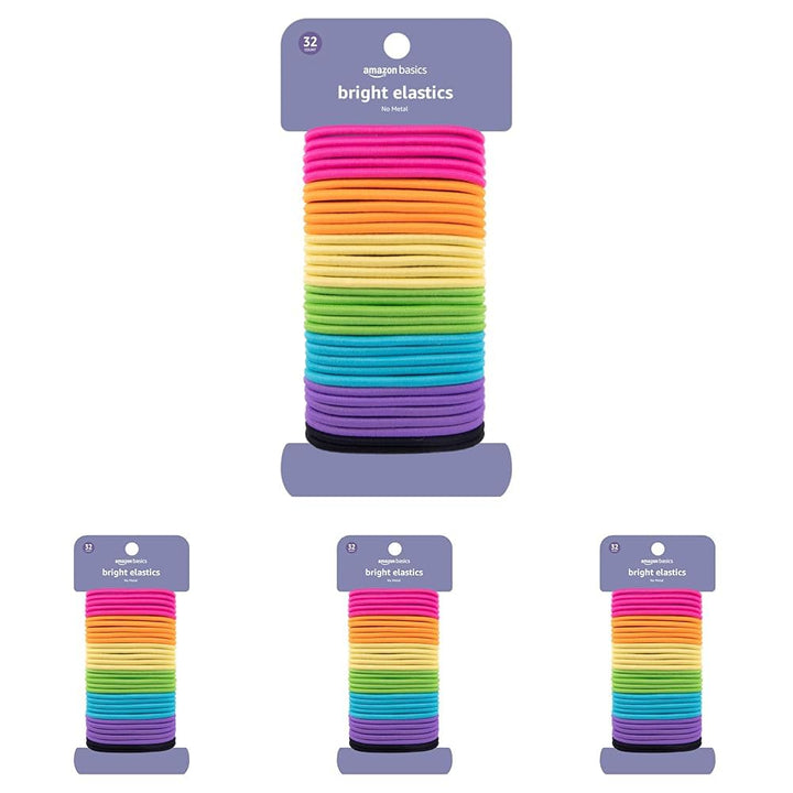 Pony Tail Hair Ties - Bright 4 MM Elastics for All Types, 32 Count