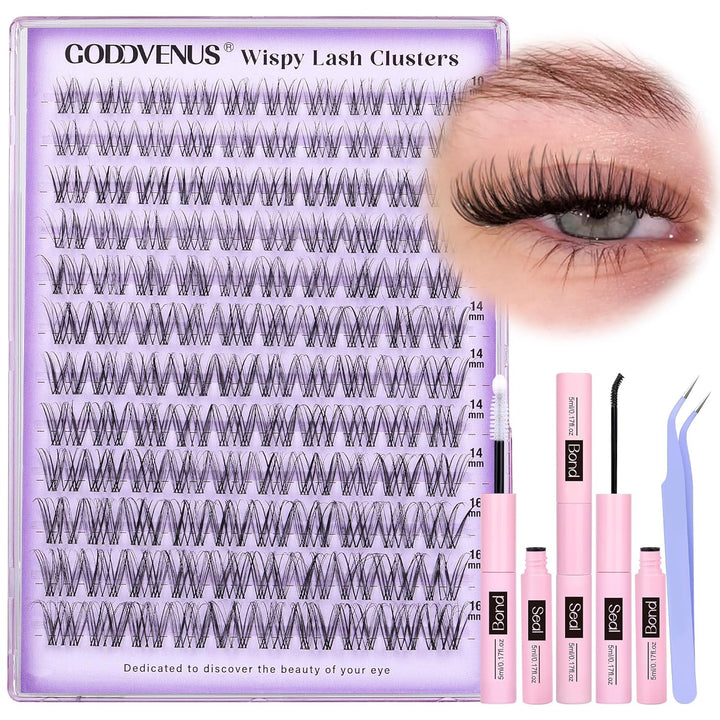 Lash Clusters Kit Wispy Eyelash Clusters Lashes Natural DIY Lash Extension Kit 10-16Mm Cluster Eyelash Extensions Kit 300Pcs C Curl Individual Lashes Cluster Eyelash (No Tweezers)