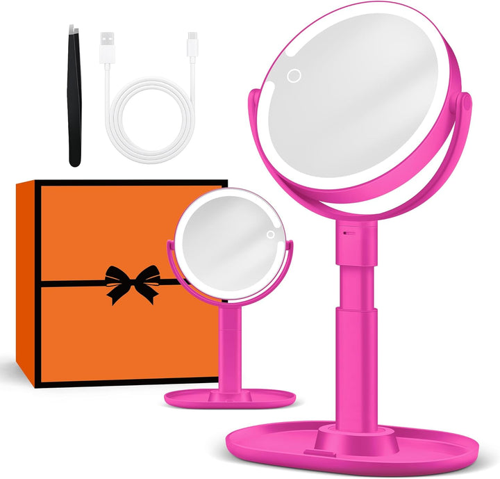 Makeup Mirror with Lights, Lighted Magnifying Mirror 30X with 3 Lighting and Adjustable Brightness, 2-Sided Height Adjustable Vanity Mirror for Bathroom, Gifts for Women White