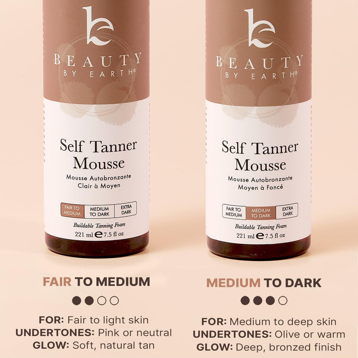 Self Tanner Mousse - USA Made with Natural & Organic Ingredients, Self Tanning Mousse for Dark Fake Tan, Sunless Tanner, Clear & Non Toxic Tanning Foam for Streak Free Finish & Natural Glow