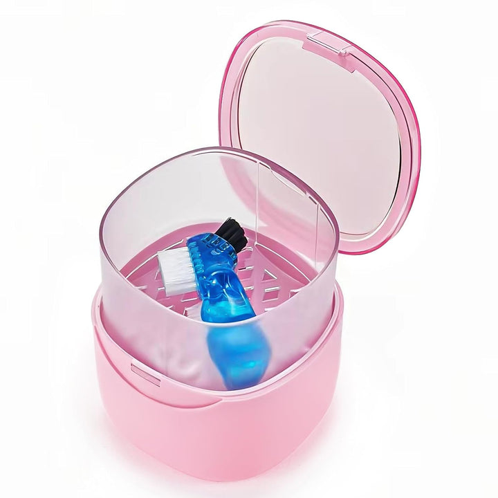 Denture Case Partial Denture Cups for Soaking Dentures, No-Leak Denture Soaking Container Retainer Cleaning Case with Brush for Household|Travel|Office - Transparent Black