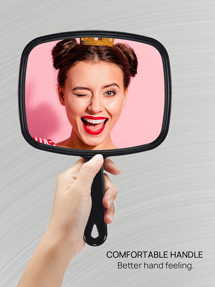 9.3" L X 6.6" W Hand Mirror, All Black Handheld Mirror with Handle