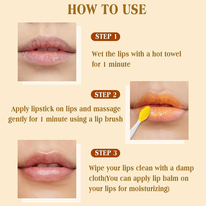 Turmeric Lemon Lip Scrub with Brush, Lip Scrubber Exfoliator for Dark Lips, Dry, Chapped Lips, Reduce Fine Lines, Natural Nourish Sugar Lip Scrub with Aloe Vera, Deep Hydration Moisturization 100G