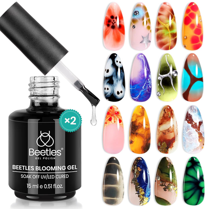 Beetles Blooming Gel 15Ml Clear Uv Led Blossom Fall Halloween Nails Gel Polish for Spreading Effect Marble Natural Stone Watercolor Floral Print Soak off Diy Nail Art Design Manicure Gift for Women